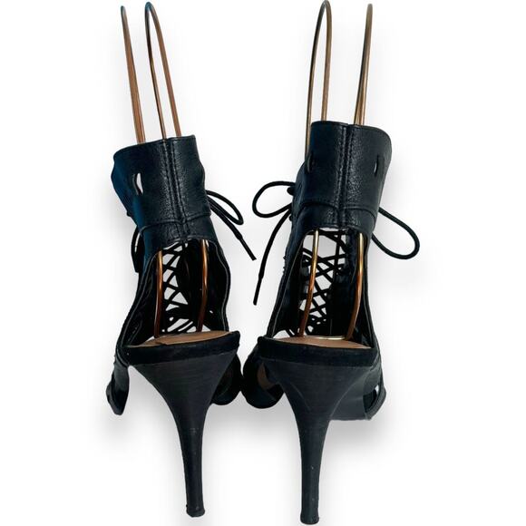 Nine West Black Leather Open Toe Lace Up Heels Ankle Bootie Women’s Size 8 - Picture 4 of 9